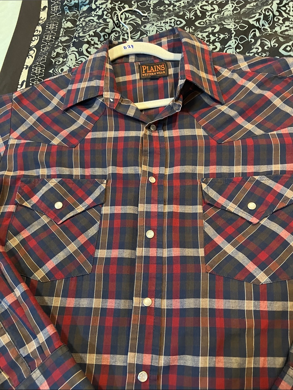 Plains Western Wear Men's Red & Navy Plaid Button-Down Shirt - Picture 6 of 7